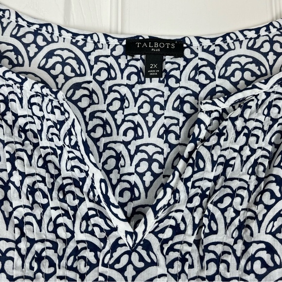 Talbots Plus Cotton Split Neck Pintuck Blouse Top Scallop Tile Print Sz 2X - Picture 5 of 8